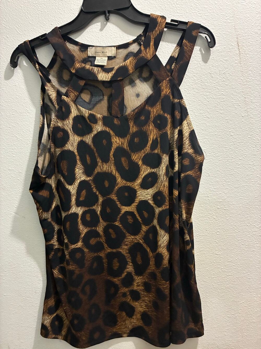 Diana Belle Leopard Print Caged Cutout Tank Top Blouse Women's Size XL